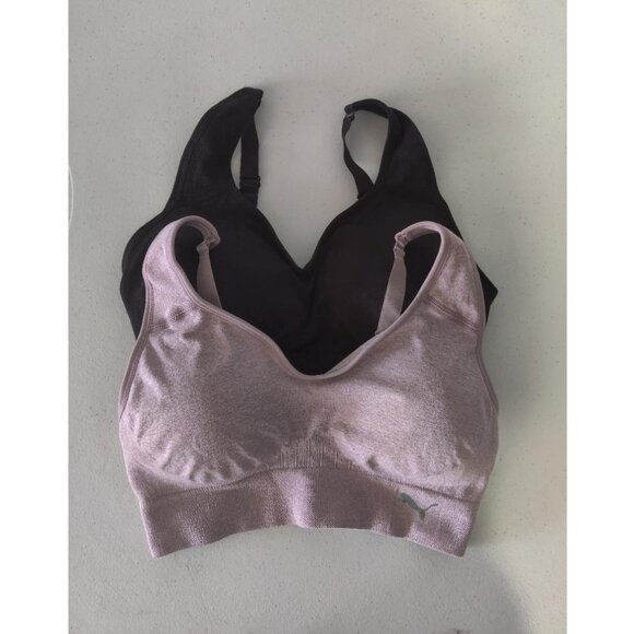 OPEN BOX Puma Women Seamless Drycell Sports Bra 2 Pk Black Mauve Sz S $60 1C425 - Picture 1 of 2
